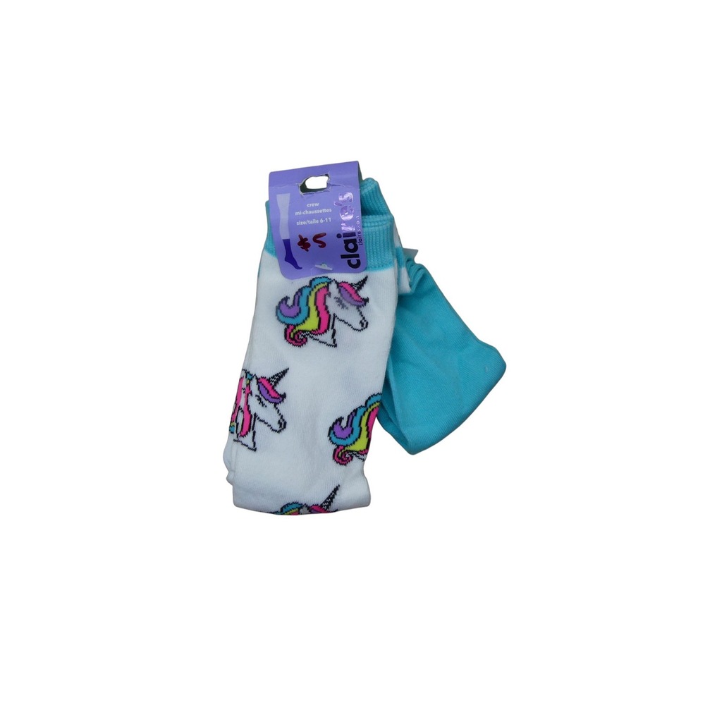 Claire's Crew Socks Girls 6-11 Multi Color New Unicorn GRL PWR 2 Pair Pack